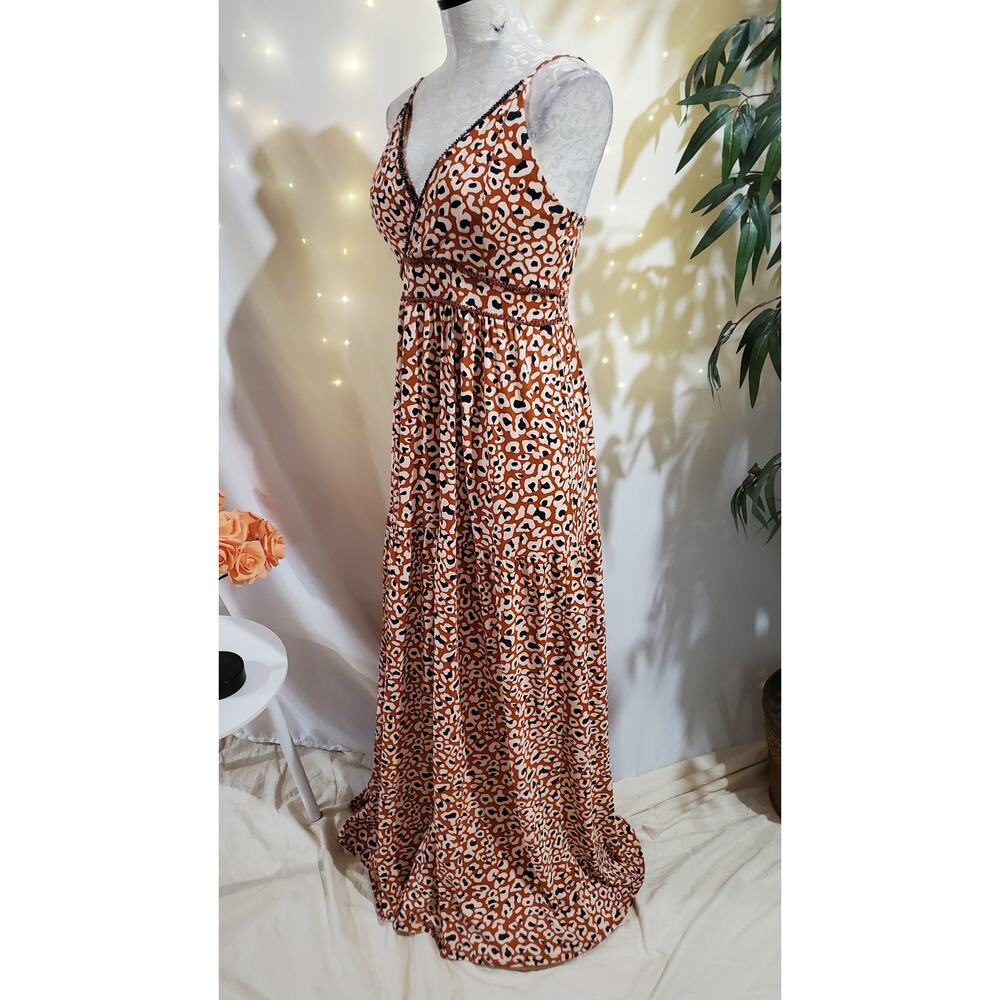 Maaji + Rapsodia Leopard Animal Print Beaded Tiered Maxi Dress Size L Beachy - Picture 3 of 11